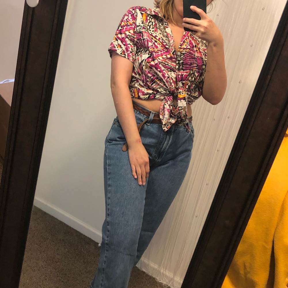 Printed short sleeve button down